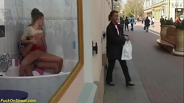 Show cute horny teen gets deep anal fucked by her boyfriend at public shopping street best Movies