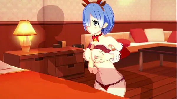 Show Re:Zero Rem rides cock and gets a creampie for Christmas best Movies