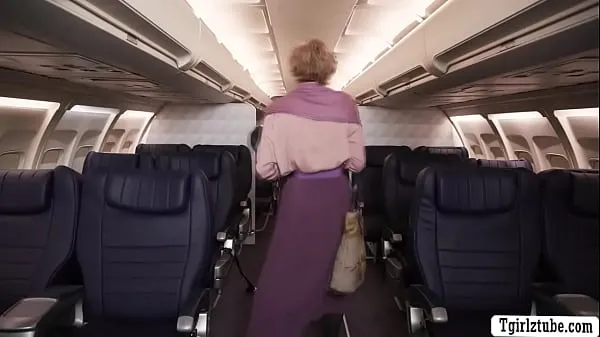 TS flight attendant threesome sex with her passengers in plane 최고의 영화 표시