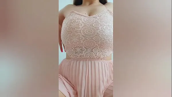 Show Young cutie in pink dress playing with her big tits in front of the camera - DepravedMinx best Movies